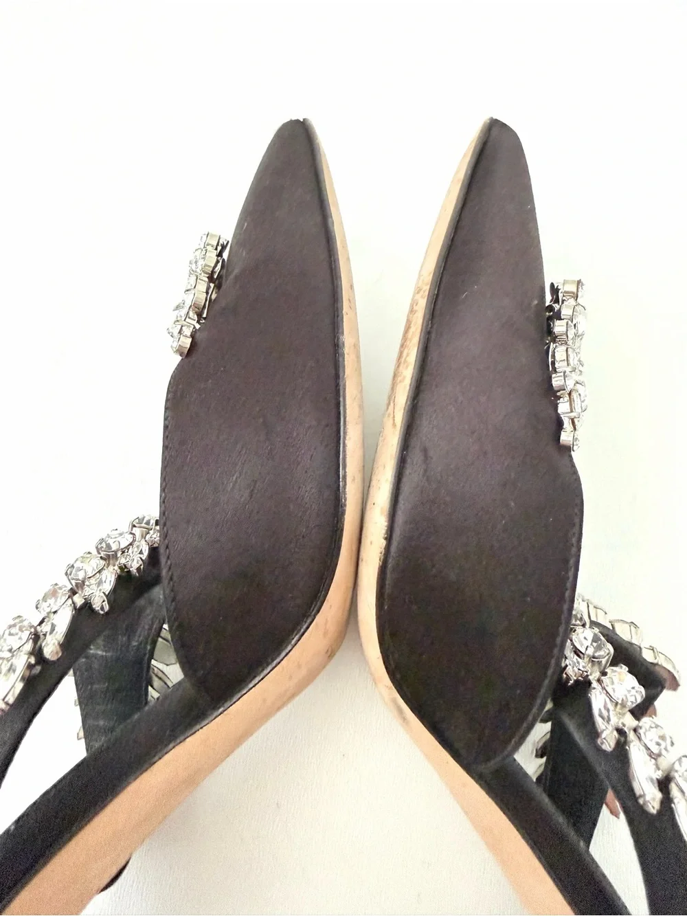 MANOLO BLAHNIK | Lurum Black Satin Crystal Embellished Mule Heels EU 37